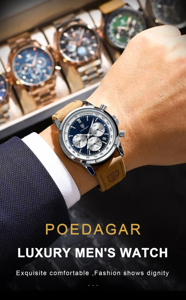 POEDAGAR Luxury Waterproof Chronograph Luminous Men's Wristwatch