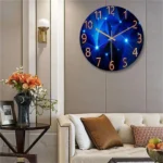 Mazzies Watches 12inch Wall Clock Geometric Elements Dark Blue Thickened Tempered Glass