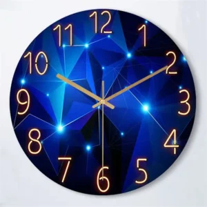 Mazzies Watches 12inch Wall Clock Geometric Elements Dark Blue Thickened Tempered Glass