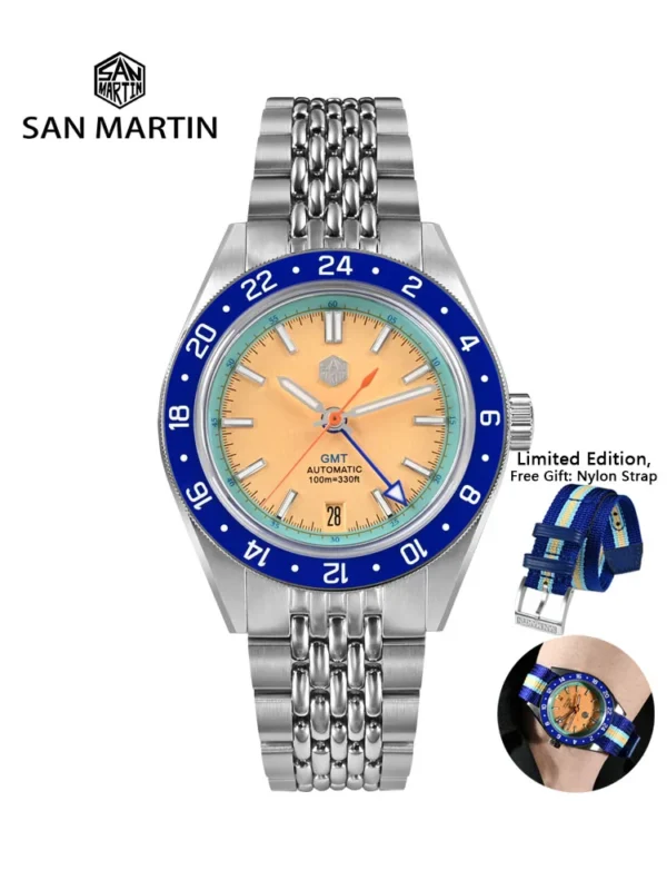 Mazzies Watches San Martin Limited Edition 39.5mm Full Luminous NH34 GMT Original Design