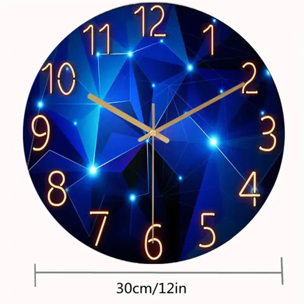 Mazzies Watches 12inch Wall Clock Geometric Elements Dark Blue Thickened Tempered Glass